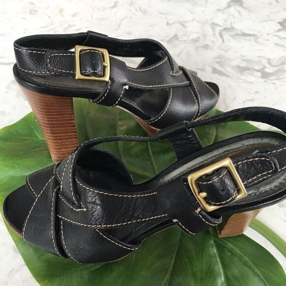 Coach Slingback Open Toe Leather Wrap Heeled Sandal Black 8 - Picture 3 of 11